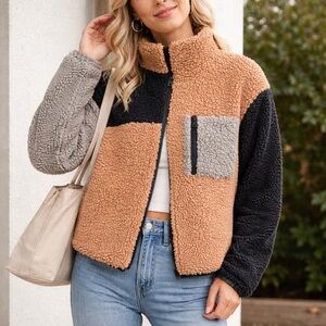 Daisy Street Cozy Colorblock Teddy fleece jacket women medium